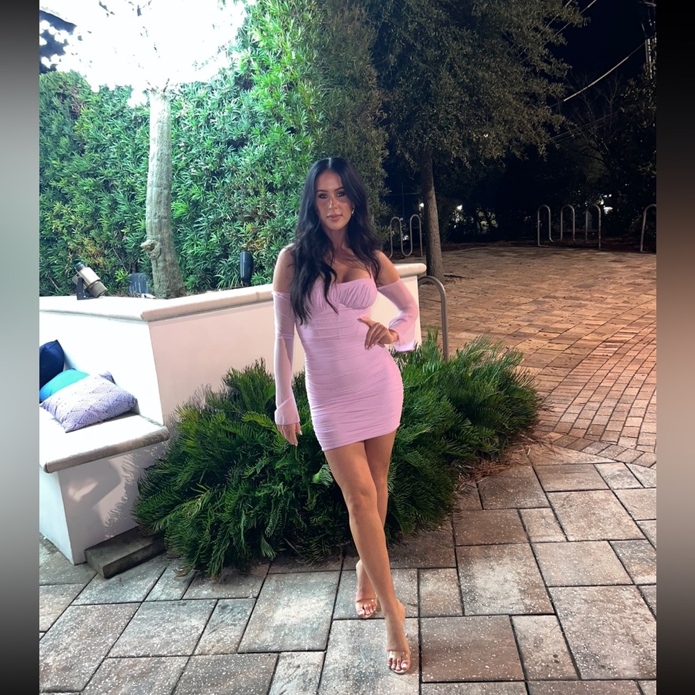 Oh Polly Honor Off The Shoulder Mini Dress in pink. - Picture 9 of 10